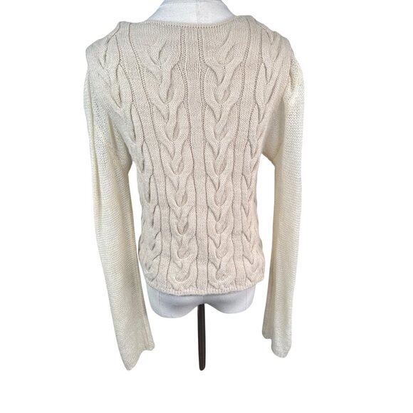 ZARA Womens Small Cable Knit Sweater Cream Acrylic/Wool Blend - Picture 12 of 13